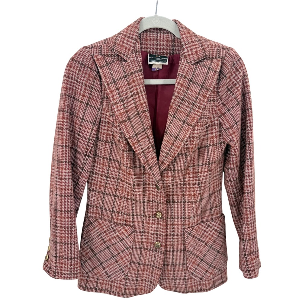 Alex Colman Sportswear Vintage 70s Orange Brown Glen Plaid Wool Blend Blazer